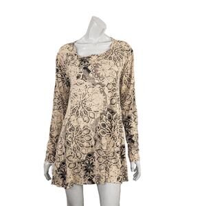 Peruvian Connection Crew Pullover Tunic Blouse in Floral Print Size Medium